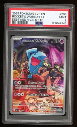 PSA 9 MINT Team Rocket's Wobbuffet ETB Destined Rivals SVP203 Pokemon Card TCG - Image 1