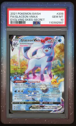 PSA 10 GEM MINT Glaceon VMAX Secret Evolving Skies 209/203 Pokemon Card TCG - Image 1