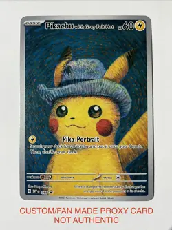 Van Gogh Pikachu Grey Felt Hat 085/SV-P Full Art Promo ACG DIY CUST0M Fan Card - Image 1
