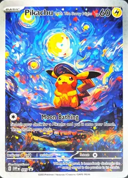 Pokemon Pikachu Starry Night Van Gogh Beautiful Moon ACG Star Trading Card - NM - Image 1