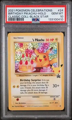 2021 POKEMON CELEBRATIONS CLASSIC COLL #24 BIRTHDAY PIKACHU-HOLO PSA 10 - Image 1