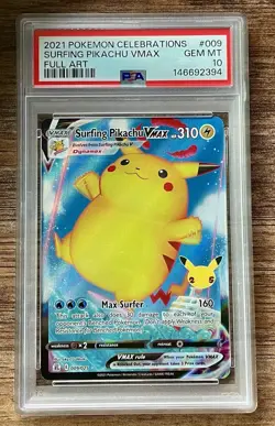 Surfing Pikachu PSA 10 💎 Vmax 009 2021 Pokemon Celebrations - Image 1