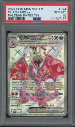 2024 Pokemon SVP EN Paldean Fates Tin #074 Charizard ex Gem Mint PSA 10 - Image 1
