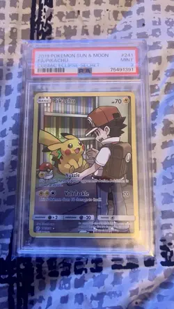 Pokemon TCG Pikachu Holo Secret Rare Card PSA 9 Cosmic Eclipse 241/236 - Image 1