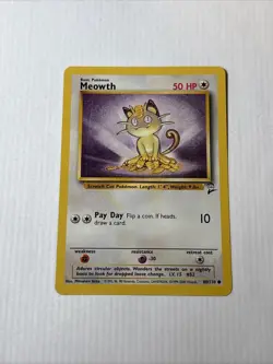Pokemon TCG Meowth Base Set 2 Unlimited Common Card 80/130 - Image 1