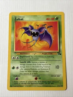 Pokemon TCG Zubat Fossil, Unlimited Common Card 57/62 - Image 1
