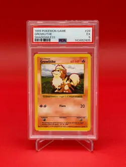 Vintage Pokemon TCG 1999 Shadowless Growlithe 28/102 PSA 5 Base set - Image 1