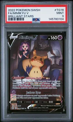 2022 POKEMON SWORD & SHIELD BRILLIANT STARS #TG16 FULL ART/MIMIKYU V PSA 9 - Image 1