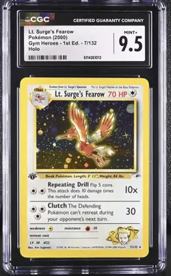 Pokemon Lt. Surge's Fearow 1st Edition Gym Heroes Holo 7/132 - CGC 9.5 Mint+ - Image 1