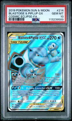 Pokemon Blastoise & Piplup GX Full Art TAG TEAM Holo Ultra Rare 214/236 PSA 10 - Image 1