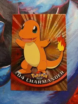 CHARMANDER 1999 Topps Pokemon Black Logo Silver Holo Foil Vintage Rare # 04 - Image 1
