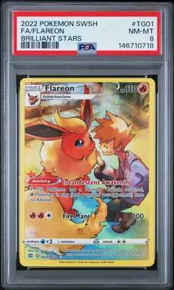 2022 POKEMON SWORD & SHIELD BRILLIANT STARS #TG01 FULL ART/FLAREON PSA 8 - Image 1