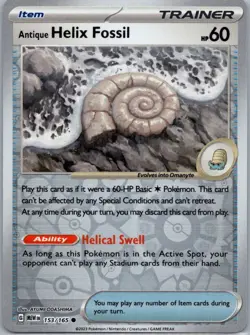 Pokemon Antique Helix Fossil SV: Scarlet & Violet 151 153/165 NM Reverse Holo - Image 1