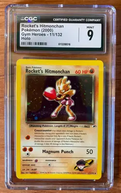 Rocket's Hitmonchan Mint Gym Heroes Holo CGC 9 Pokemon Card Vintage 11/132 - Image 1