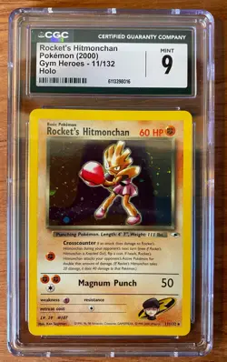 Rocket's Hitmonchan Mint Gym Heroes Holo CGC 9 Pokemon Card Vintage 11/132 - Image 2