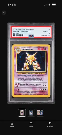 2000 Pokemon Base Set 2 Alakazam #1 - English Holo 1/130 - PSA 8 NM-MT - Image 1