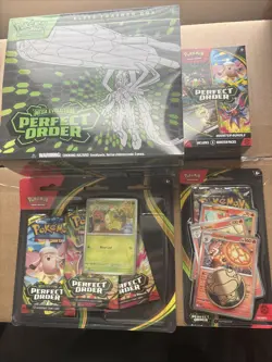 Pokemon TCG-Perfect Order Lot ETB + Booster Bundle+ 3 Card Blister + Blister Pak - Image 1