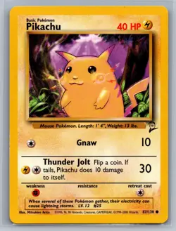 Pikachu Base Set 2 #087/130 Common Pokemon Card - Image 1