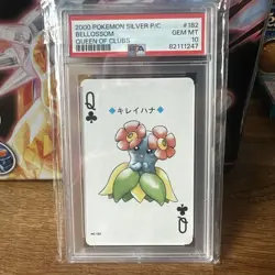2000 POKEMON SILVER VERSION PLAYING CARDS 182 BELLOSSOM QUEEN OF CLUBS PSA10 - Image 1