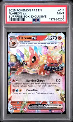 2025 POKEMON PRE EN-PRISMATIC EVOLUTIONS SURPRISE BOX EXCLUSIVE FLAREON EX PSA 9 - Image 1
