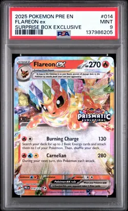 2025 POKEMON PRE EN-PRISMATIC EVOLUTIONS SURPRISE BOX EXCLUSIVE FLAREON EX PSA 9 - Image 1