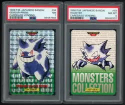 Lot of (2) 1996 Pokemon JPN Bandai Carddass Vending Prsim Gengar Haunter PSA 7-8 - Image 1