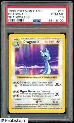 1999 Pokemon Game Shadowless #18 Dragonair PSA 10 GEM MINT - Image 1