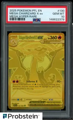 2025 Pokemon PFL En Mga Hyper Rare #130 Mega Charizard X Ex PSA 10 GEM MINT - Image 1