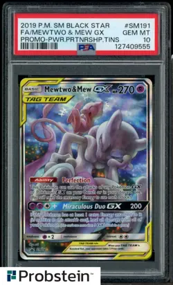 2019 Pokemon JPN Black Star Promo #SM191 Mewtwo & Mew Gx FA PSA 10 GEM MINT - Image 1