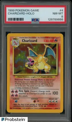 1999 Pokemon Game Base Set #4 Charizard Holo Rare PSA 8 NM-MT - Image 1