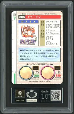 1996 Pocket Monsters Pokemon Carddass Part 1 #006 Charizard Prism Green ARS 10 - Image 3