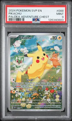2024 POKEMON SVP EN-SV BLACK STAR PROMO PALDEA ADVENTURE CHEST PIKACHU PSA 9 - Image 1