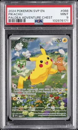 2024 POKEMON SVP EN-SV BLACK STAR PROMO PALDEA ADVENTURE CHEST PIKACHU PSA 9 - Image 1