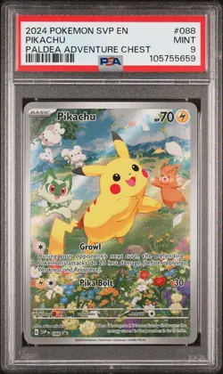 2024 POKEMON SVP EN-SV BLACK STAR PROMO PALDEA ADVENTURE CHEST PIKACHU PSA 9 - Image 1