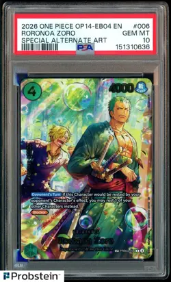 2026 ONE PIECE OP14-EB04-THE AZURE SEA'S SEVEN #006 RORONOA ZORO PSA 10 - Image 1