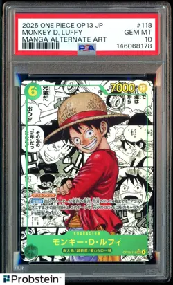 2025 One Piece OP-13 Japanese Manga #118 Monkey D. Luffy PSA 10 GEM MINT - Image 1