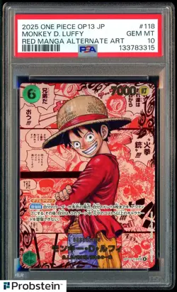 2025 One Piece OP-13 Japanese Red Manga #118 Monkey D. Luffy PSA 10 GEM MINT - Image 1