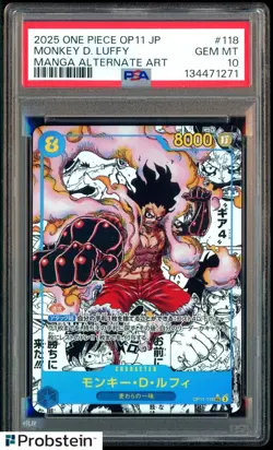 2025 One Piece OP11 Japanese Manga Alternate Art #118 Monkey D. Luffy PSA 10 - Image 1