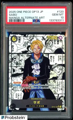 2025 One Piece OP13 Japanese Manga Art #120 Sabo PSA 10 GEM MINT - Image 1