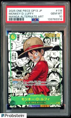 2025 One Piece OP-13 Japanese Manga #118 Monkey D. Luffy PSA 10 GEM MINT - Image 1