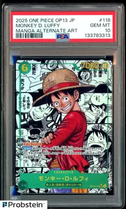 2025 One Piece OP-13 Japanese Manga #118 Monkey D. Luffy PSA 10 GEM MINT - Image 1