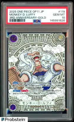2025 ONE PIECE OP11 MONKEY D. LUFFY JPN 3RD ANNIVERSARY GOLD OP05 119 SEC PSA 10 - Image 1
