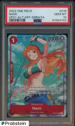 2022 One Piece OP01 EN Errata Alternate Art #016 Nami PSA 10 GEM MINT - Image 1