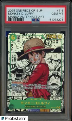 2025 One Piece OP-13 Japanese Manga #118 Monkey D. Luffy PSA 10 GEM MINT - Image 1