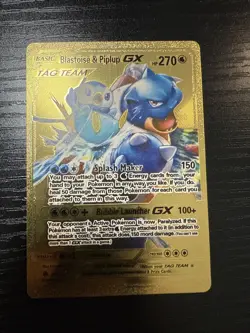 Pokemon Blastoise & Piplup GX Gold Foil Fan Art Display Card Hp270 - Image 1
