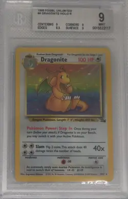 BGS 9 Dragonite Holo 4 1999 Pokemon Fossil #4 Mint - Image 1