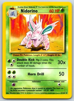 Nidorino - Base Set 037/102 Vintage Pokemon Card LP - Image 1