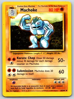Machoke - Base Set 034/102 Vintage Pokemon Card LP - Image 1