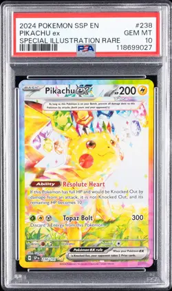 2024 POKEMON SSP EN-SURGING SPARKS SPECIAL ILLUSTRATION RARE PIKACHU EX PSA 10 - Image 1