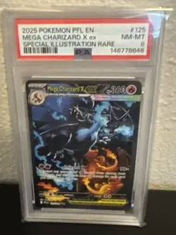 2025 Pokemon PFL Mega Charizard X ex Special Illustration Rare #125/094 PSA 8 - Image 1